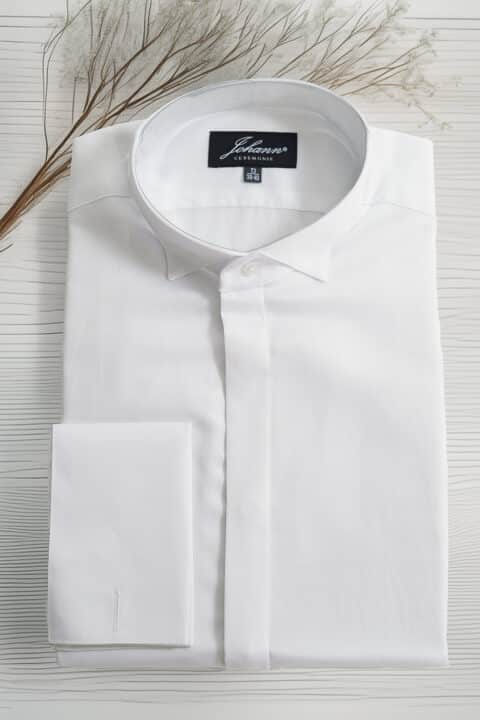 Chemise Cérémonie - Col cassé poignet mousquetaire - Blanche