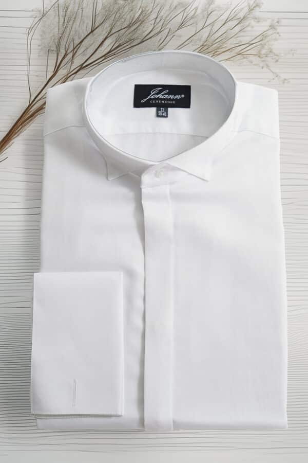 Chemise Cérémonie - Col cassé poignet mousquetaire - Blanche