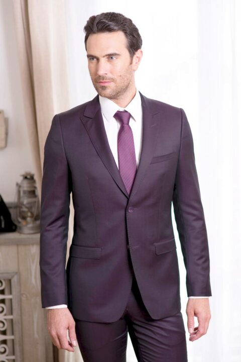 Costume droit 2 boutons prune